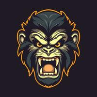 a mascot logo of an angry chimp showing teeth, simple, vector style.