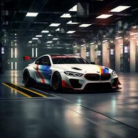 A Colorful Racing Car in the garage Rendering the future photo