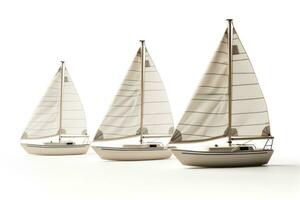 Sailing boats with white flag fluttering isolated on a white background photo