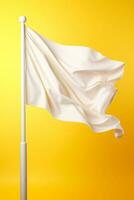 Traditional white festival flag fluttering joyfully isolated on a sunny yellow gradient background photo