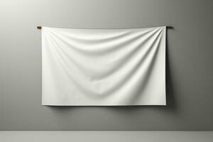 Minimalist white flag art display isolated on a grey gradient background photo