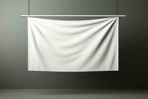 Minimalist white flag art display isolated on a grey gradient background photo