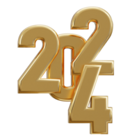 New year 2024 golden text 3d rendering png