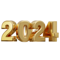 Novo ano 2024 dourado texto 3d Renderização png