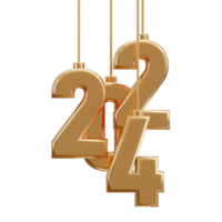 New year 2024 golden text 3d rendering png