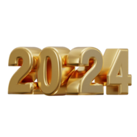 Novo ano 2024 dourado texto 3d Renderização png