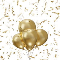 3d gyllene ballong med konfetti ikon illustration png