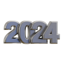 New year 2024 silver text 3d render png