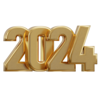 Nouveau année 2024 d'or texte 3d le rendu png