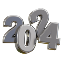 New year 2024 silver text 3d render png