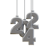 New year 2024 silver text 3d render png