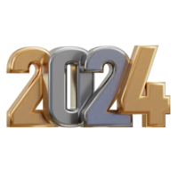 Nouveau année 2024 d'or texte 3d le rendu png