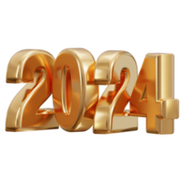 Novo ano 2024 dourado texto 3d Renderização png