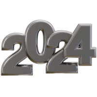 New year 2024 silver text 3d render png