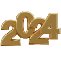 Nouveau année 2024 d'or texte 3d le rendu png