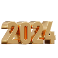 Nouveau année 2024 d'or texte 3d le rendu png