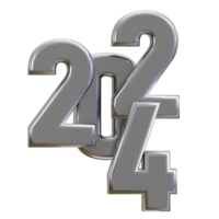 New year 2024 silver text 3d rendering png