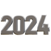 New year 2024 silver text 3d render png
