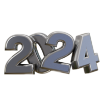 New year 2024 silver text 3d render png