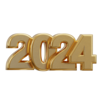 Nouveau année 2024 d'or texte 3d le rendu png