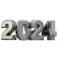 New year 2024 silver text 3d render png
