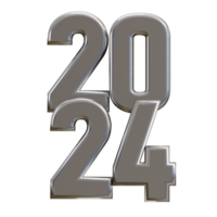 New year 2024 silver text 3d render png