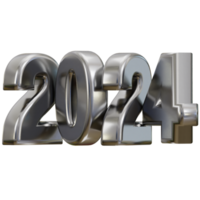 New year 2024 silver text 3d render png