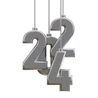 New year 2024 silver text 3d render png