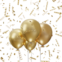 3d gouden ballon met confetti icoon illustratie png