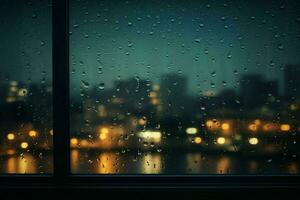 brumoso noche ventana con lluvia gotas borroso fondo.generativo ai foto