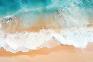 Aerial view of the waves crashing on the beach.Generative AI. photo