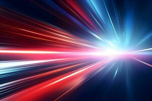 Futuristic speed motion with blue and red rays of light abstract background. Generative AI. photo