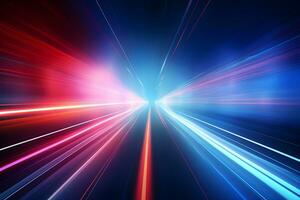 Futuristic speed motion with blue and red rays of light abstract background. Generative AI. photo