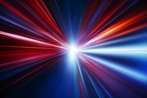 Futuristic speed motion with blue and red rays of light abstract background. Generative AI. photo