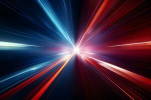 Futuristic speed motion with blue and red rays of light abstract background. Generative AI. photo