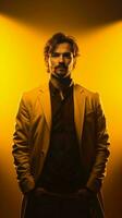 Man posing in yellow light.Generative AI photo