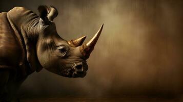 Head shot of rhinoceros. Side view photo