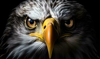 Front view of closeup of bald eagle bird in the jungle photo