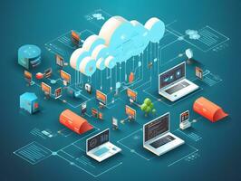 Cloud data storage, database, cloud computing concept. photo