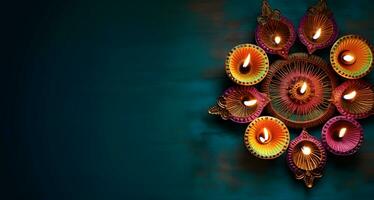 Oil lamps decoration in Diwali festival. photo