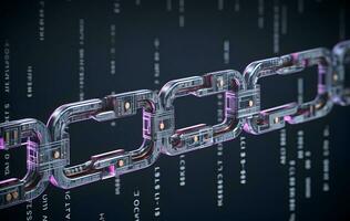 Digital chains with coding. Blockchain concept. photo