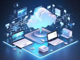 Cloud data storage, database, cloud computing concept. photo