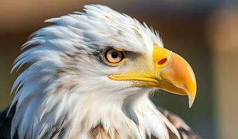 Closeup of bald eagle bird in the jungle photo