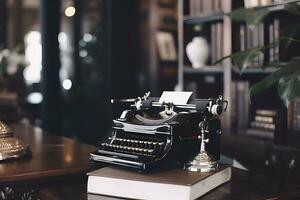 Typewriter on the desk in retro room. photo