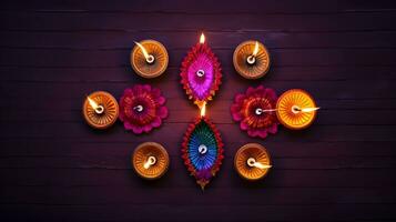 Oil lamps decoration in Diwali festival. photo