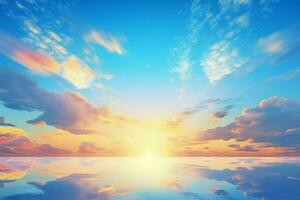 Beautiful sunset blue sky background with sunny cloud.Generative AI photo