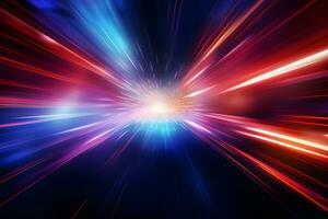 Futuristic speed motion with blue and red rays of light abstract background. Generative AI. photo