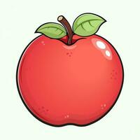 Cute funny Red apple. Vector hand drawn cartoon kawaii character illustration icon. Isolated on green background. Red apple character concept