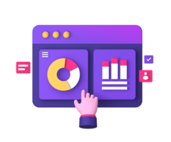 3d lila Illustration Symbol von Statistik oder Infografik Graph mit Hand Geste zum ui ux Sozial Medien Anzeigen Design png