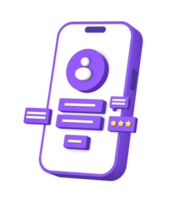 3d purple illustration icon of using smartphone for login or sign in to social media app account profile side png